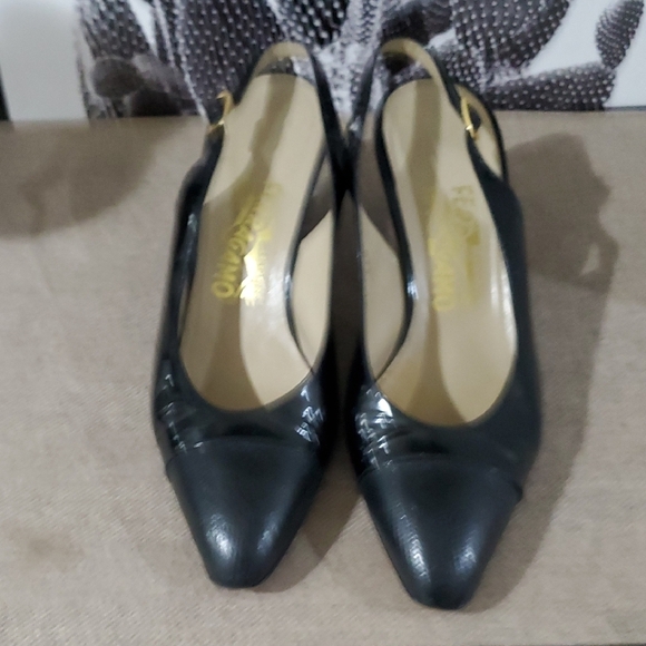 Salvatore Ferragamo Black Textured Slingback Heels - Picture 12 of 16